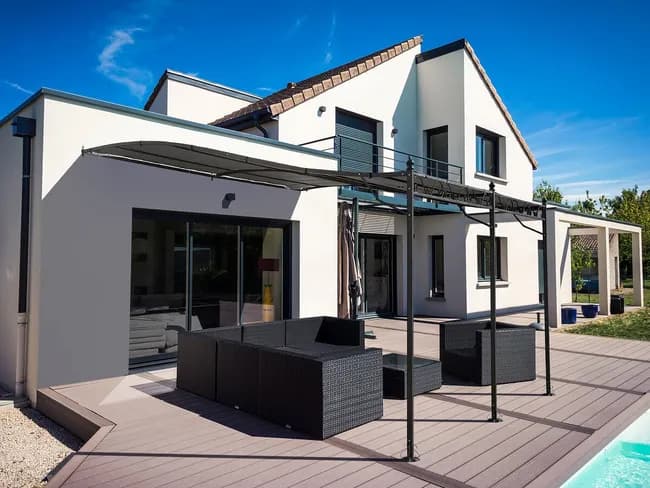 Pergola tonnelle adossée en métal - 3 x 4 m - Gris - Image 1